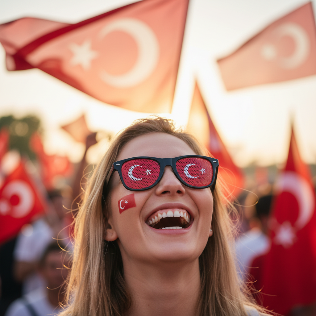 Female Model Turkey Flag Sunglasses